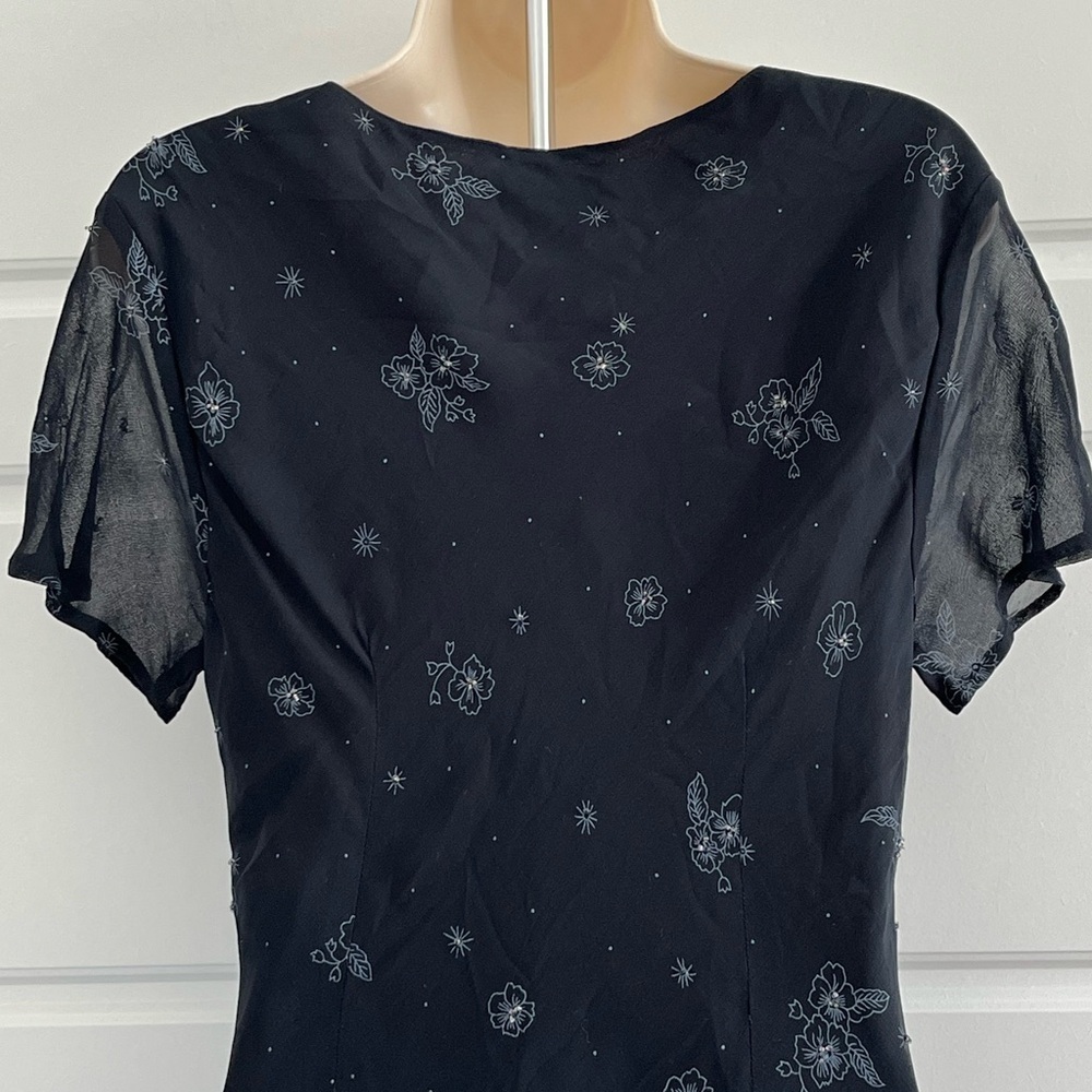 Vintage CDC Black Floral Maxi Dress Beaded Chiffon Dark Fairycore 10 Romantic - Picture 8 of 15